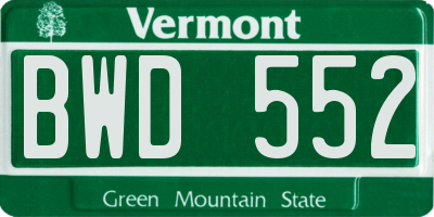 VT license plate BWD552