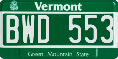 VT license plate BWD553