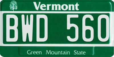 VT license plate BWD560