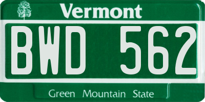 VT license plate BWD562