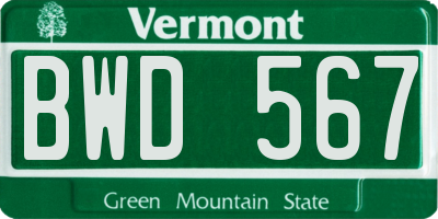 VT license plate BWD567