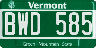 VT license plate BWD585