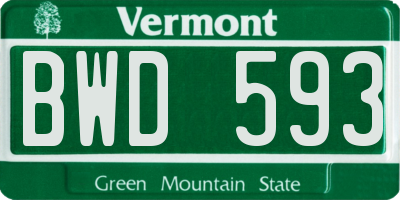 VT license plate BWD593