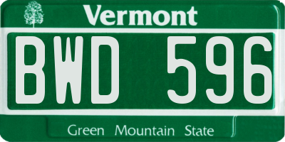 VT license plate BWD596