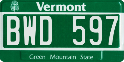 VT license plate BWD597