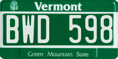 VT license plate BWD598