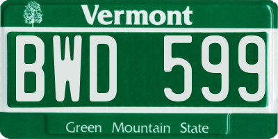 VT license plate BWD599