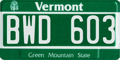 VT license plate BWD603