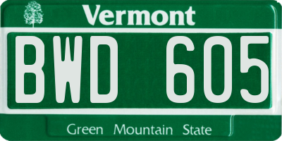 VT license plate BWD605