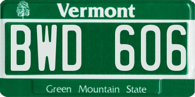 VT license plate BWD606