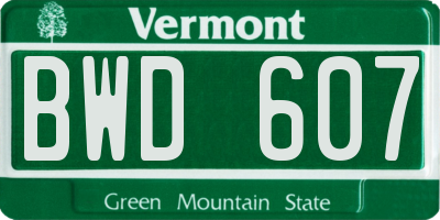 VT license plate BWD607