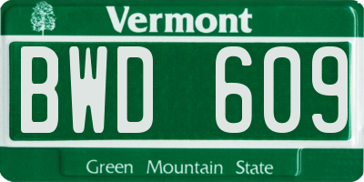VT license plate BWD609