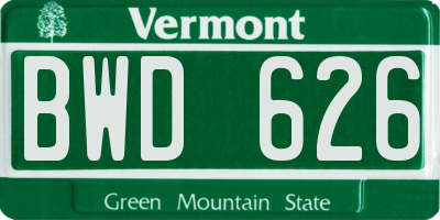 VT license plate BWD626
