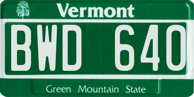 VT license plate BWD640