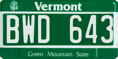 VT license plate BWD643