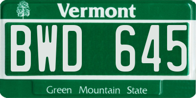 VT license plate BWD645