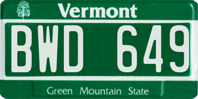 VT license plate BWD649