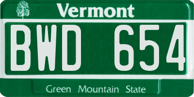 VT license plate BWD654
