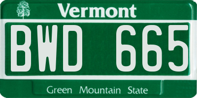VT license plate BWD665