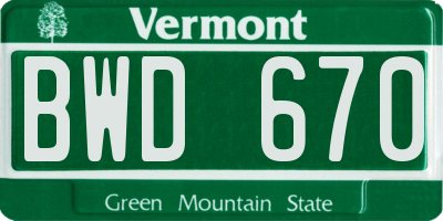 VT license plate BWD670