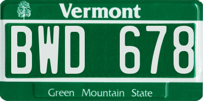 VT license plate BWD678
