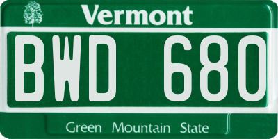 VT license plate BWD680