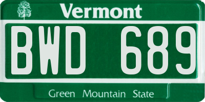 VT license plate BWD689