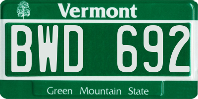 VT license plate BWD692
