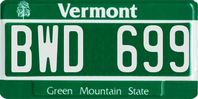 VT license plate BWD699