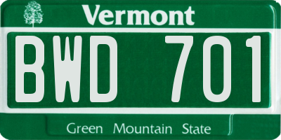 VT license plate BWD701