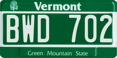 VT license plate BWD702