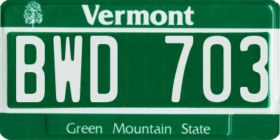 VT license plate BWD703