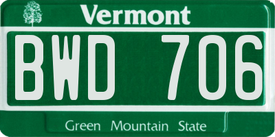 VT license plate BWD706