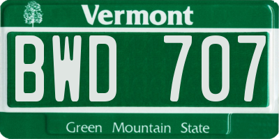 VT license plate BWD707