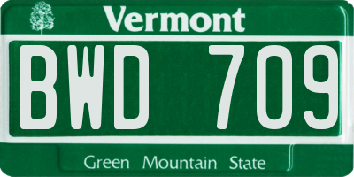 VT license plate BWD709