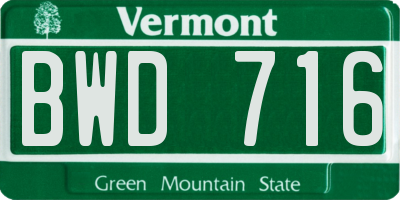 VT license plate BWD716