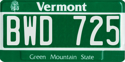 VT license plate BWD725