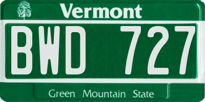 VT license plate BWD727