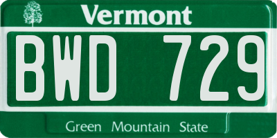 VT license plate BWD729