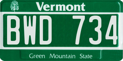 VT license plate BWD734