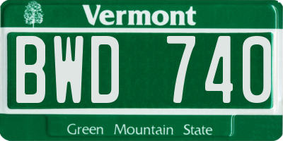VT license plate BWD740