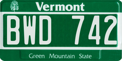 VT license plate BWD742