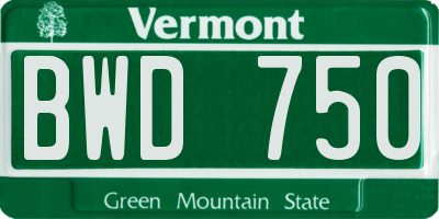 VT license plate BWD750