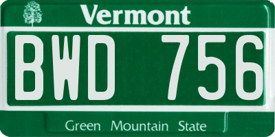 VT license plate BWD756