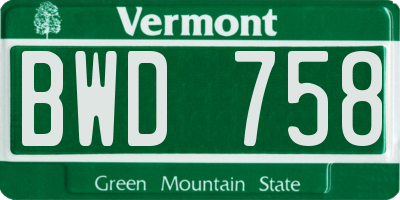 VT license plate BWD758