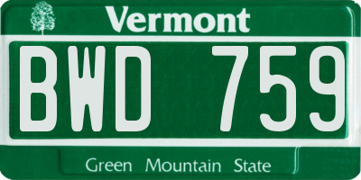 VT license plate BWD759