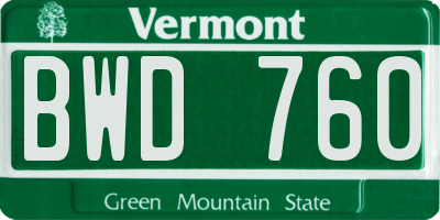 VT license plate BWD760