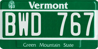 VT license plate BWD767
