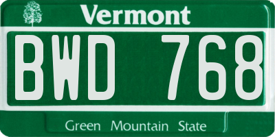 VT license plate BWD768