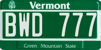 VT license plate BWD777